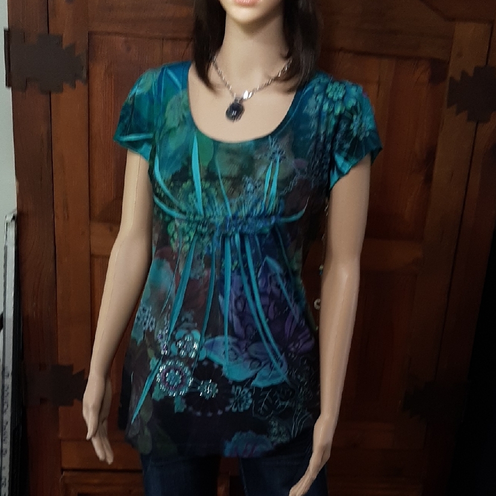 One World Floral Blue Women's Top